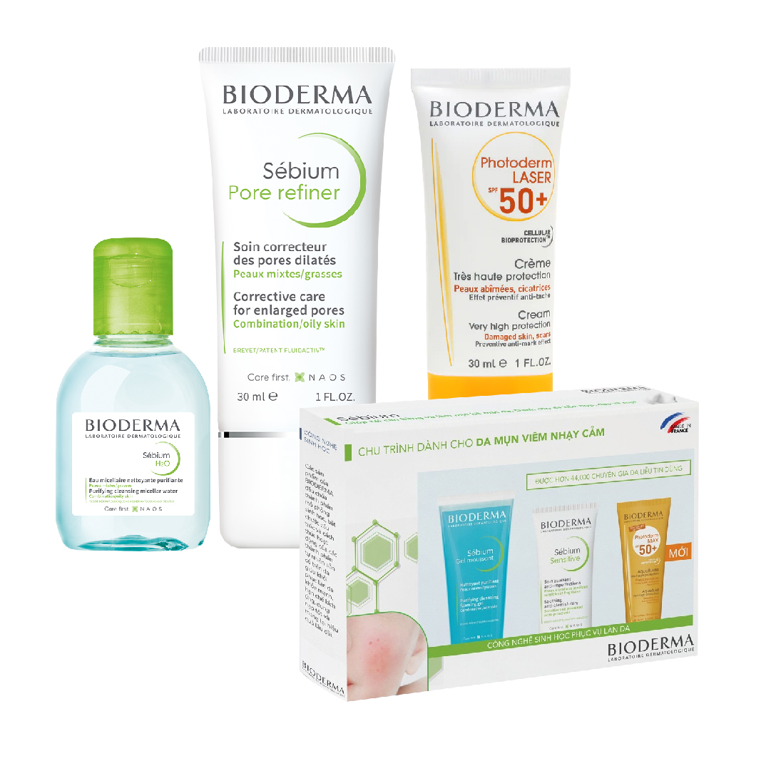 [Mua 2 Tặng 2] Combo Tẩy Trang Và Kem Dưỡng Se Nhỏ Lỗ Chân Lông Cho Da Hỗn Hợp Và Da Dầu Bioderma Sebium (Tặng Kem Chống Nắng + Gift Box)