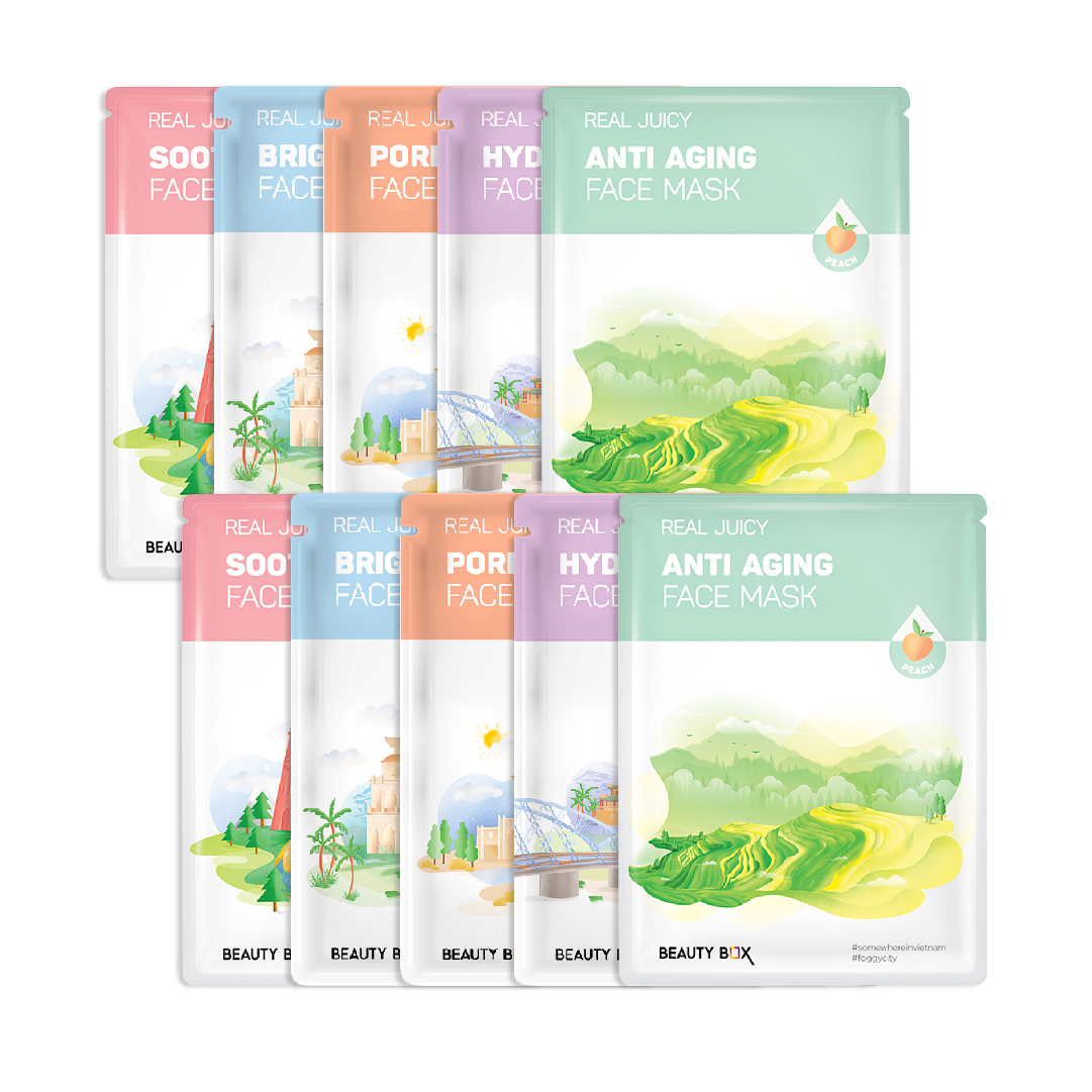 [Ls 26/9. S2] Combo Mix 10 Mặt Nạ Giấy Cấp Nước Dưỡng Ẩm Da Beauty Box Real Juicy 20Gx10