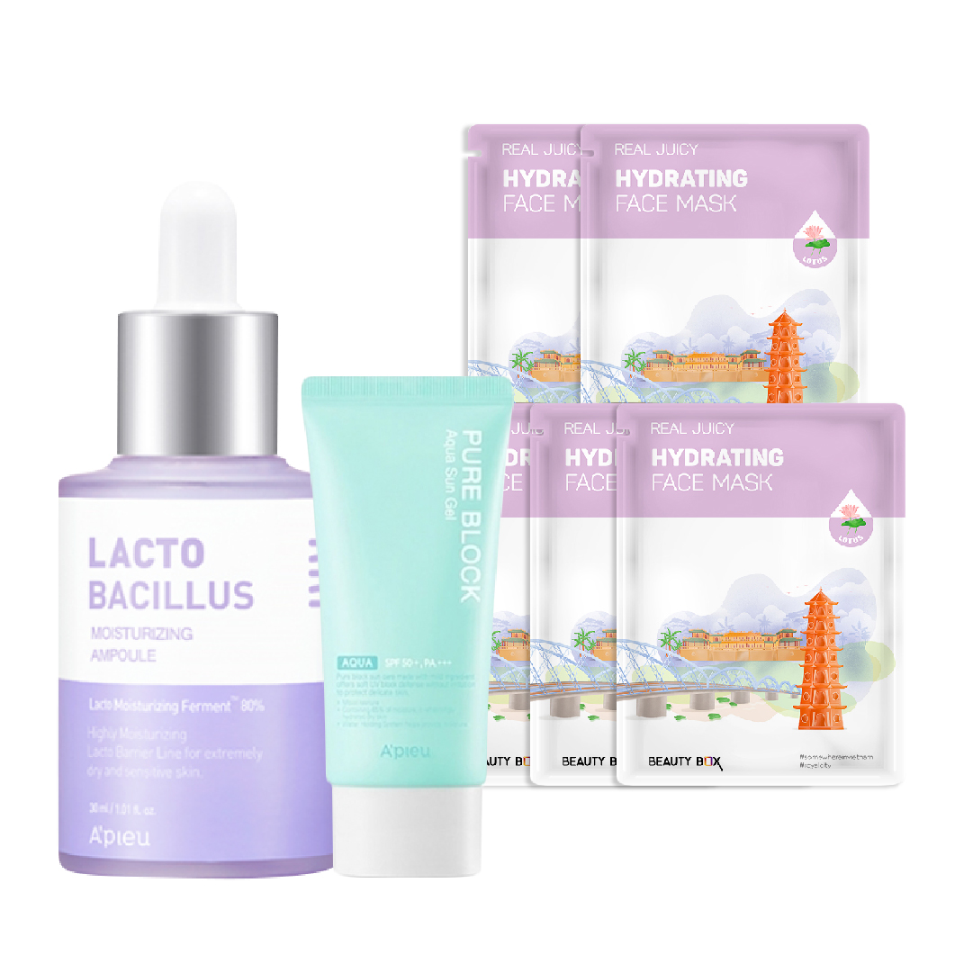 [Ls 26/9.S2 - Mua 1 Tặng 7] Combo Tinh Chất Dưỡng Ẩm A'pieu Lactobacillus Moisturizing (Tặng Kem Chống Nắng A'pieu & 5 Mặt Nạ Beauty Box)