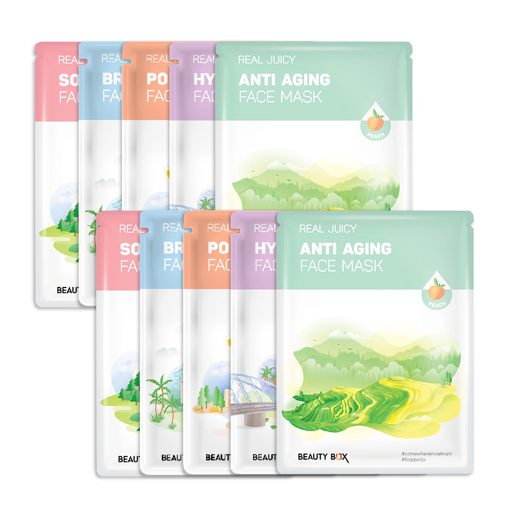[Mua 5 Tặng 5] Combo Mix 10 Mặt Nạ Giấy Cấp Nước Dưỡng Ẩm Da Beauty Box Real Juicy 20Gx10