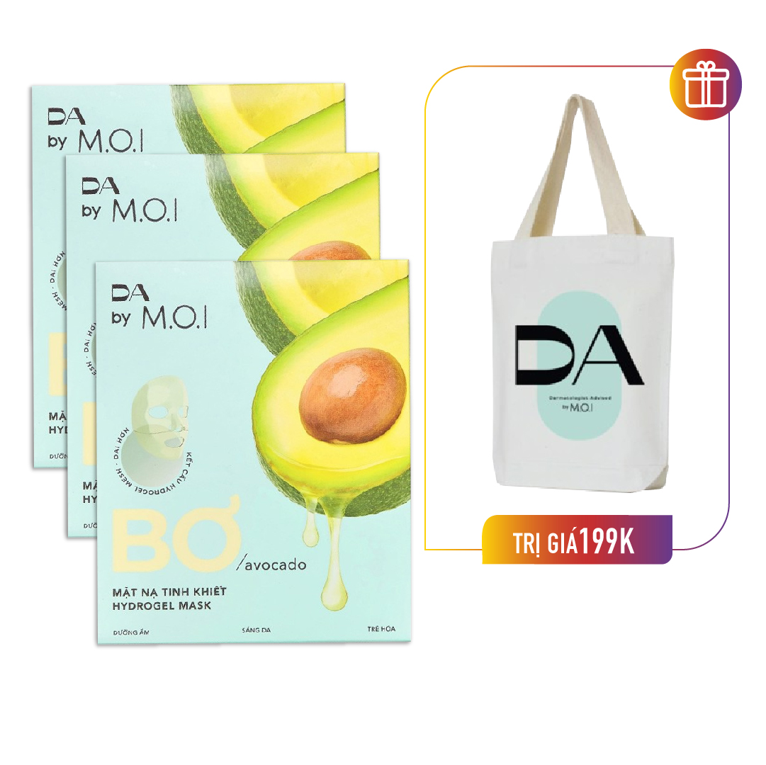 [Combo C3] 3 Hộp Mặt Na Bơ Tinh Khiết Dưỡng Da 3 Trong 1 M.o.i Avocado Hydrogel Mask (Hộp 3 Miếng X 3) Tặng 1 Túi Vải Canvas Da By Moi