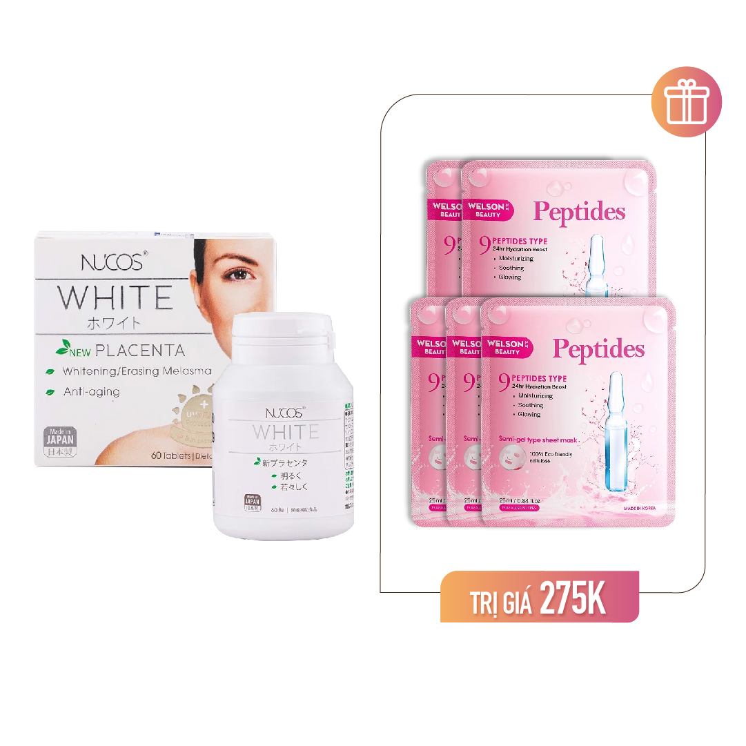 [Mua 1 Tặng 5] Combo Viên Uống Trắng Da Nucos White For Whitening 60 Viên (Tặng 5 Mặt Nạ )