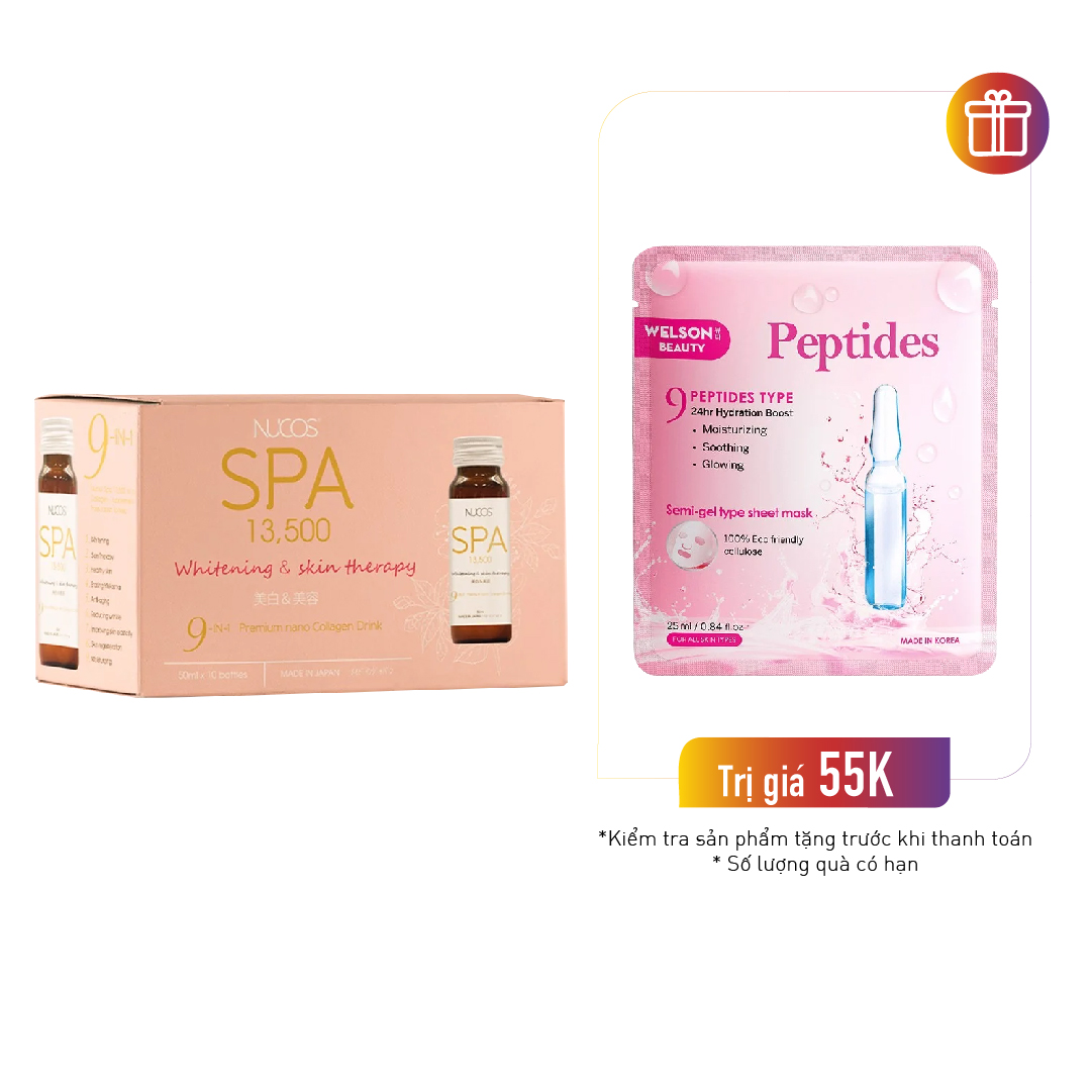 Combo 10 Chai Nước Uống Bổ Sung Collagen Nucos Spa 13500 Skintherapy Collagen Drink 50Mlx10 (Tặng 1 Mặt Nạ Cấp Ẩm 24H Trẻ Hóa Da Welson)