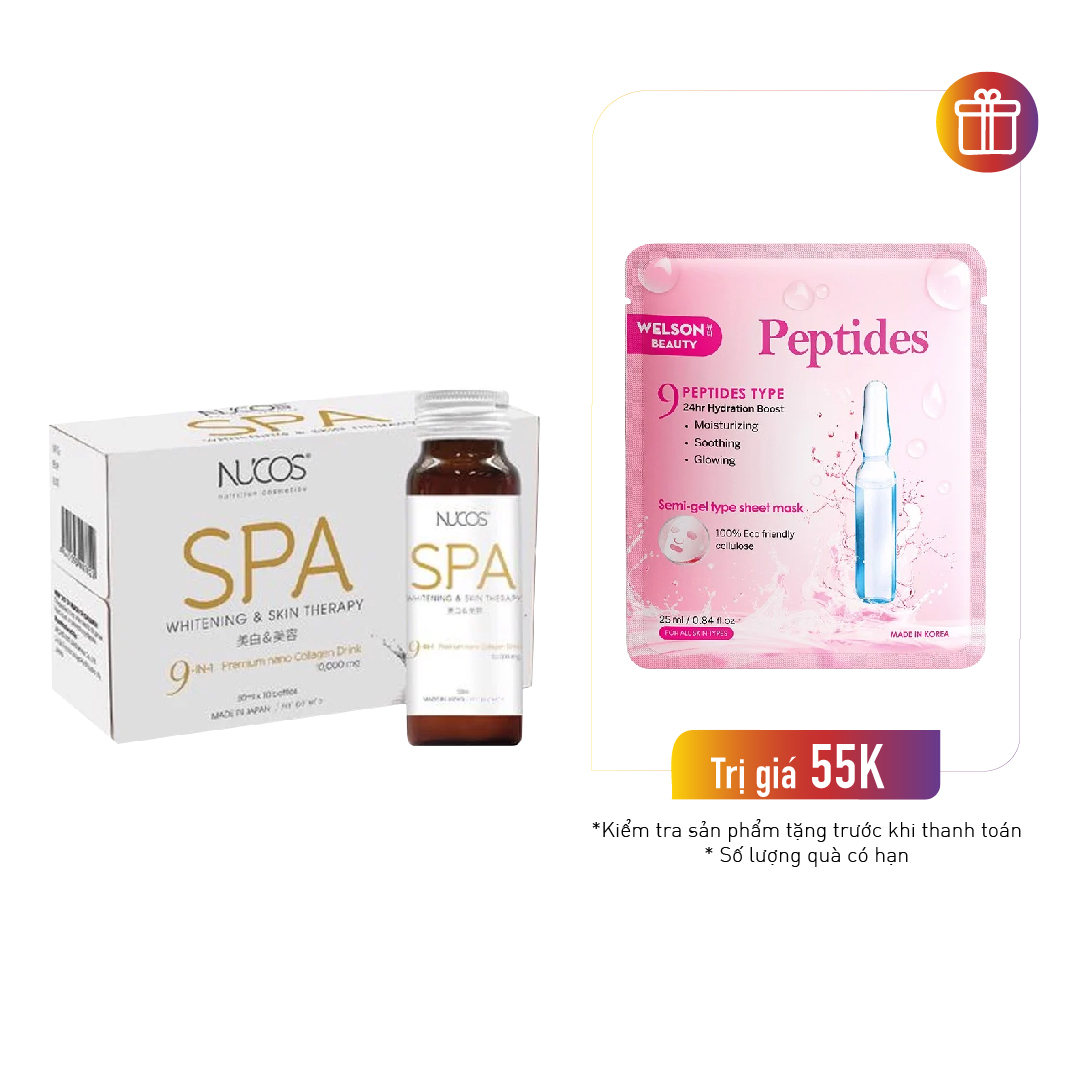 Combo 10 Chai Nước Uống Bổ Sung Collagen Làm Sáng Da Nucos Spa 10.000 Skintherapy Collagen 50Mlx10 (Tặng 1 Mặt Nạ Cấp Ẩm 24H Trẻ Hóa Da Welson)