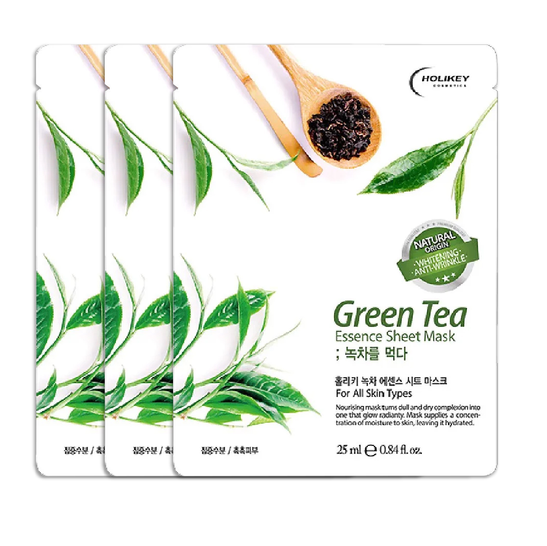 Combo 3 Mặt Nạ Tinh Chất Trà Xanh Dưỡng Ẩm & Ngăn Ngừa Mụn Holikey Green Tea Essence Sheet Mask 25Ml
