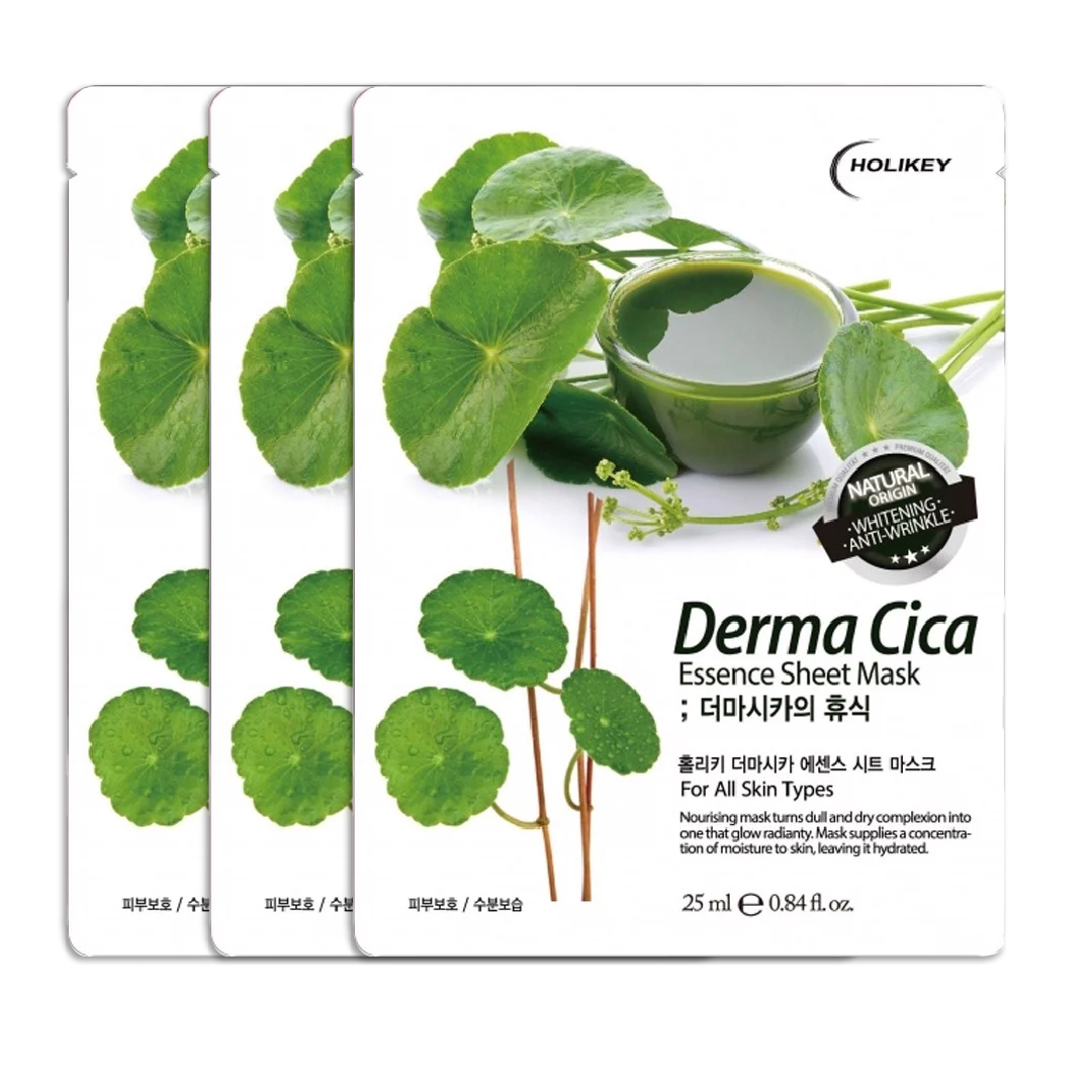 Combo 3 Mặt Nạ Rau Má Giải Nhiệt Thanh Lọc Độc Tố Holikey Derma Cica Essence Sheet Mask 25Ml