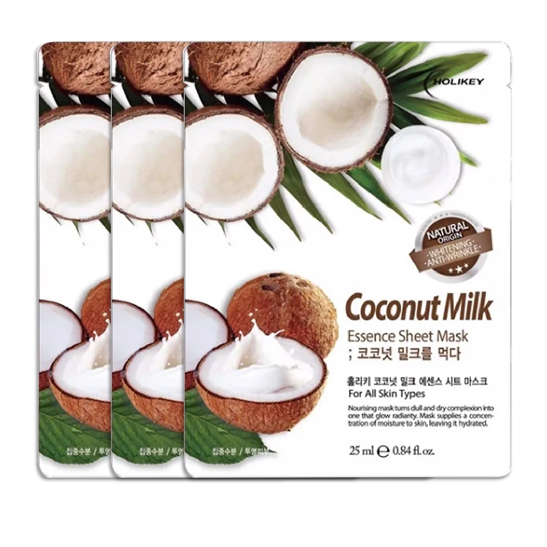 Combo 3 Mặt Nạ Sữa Dừa Dưỡng Ẩm Ngăn Ngừa Lão Hóa Da Holikey Coconut Milk Essence Sheet Mask 25Ml