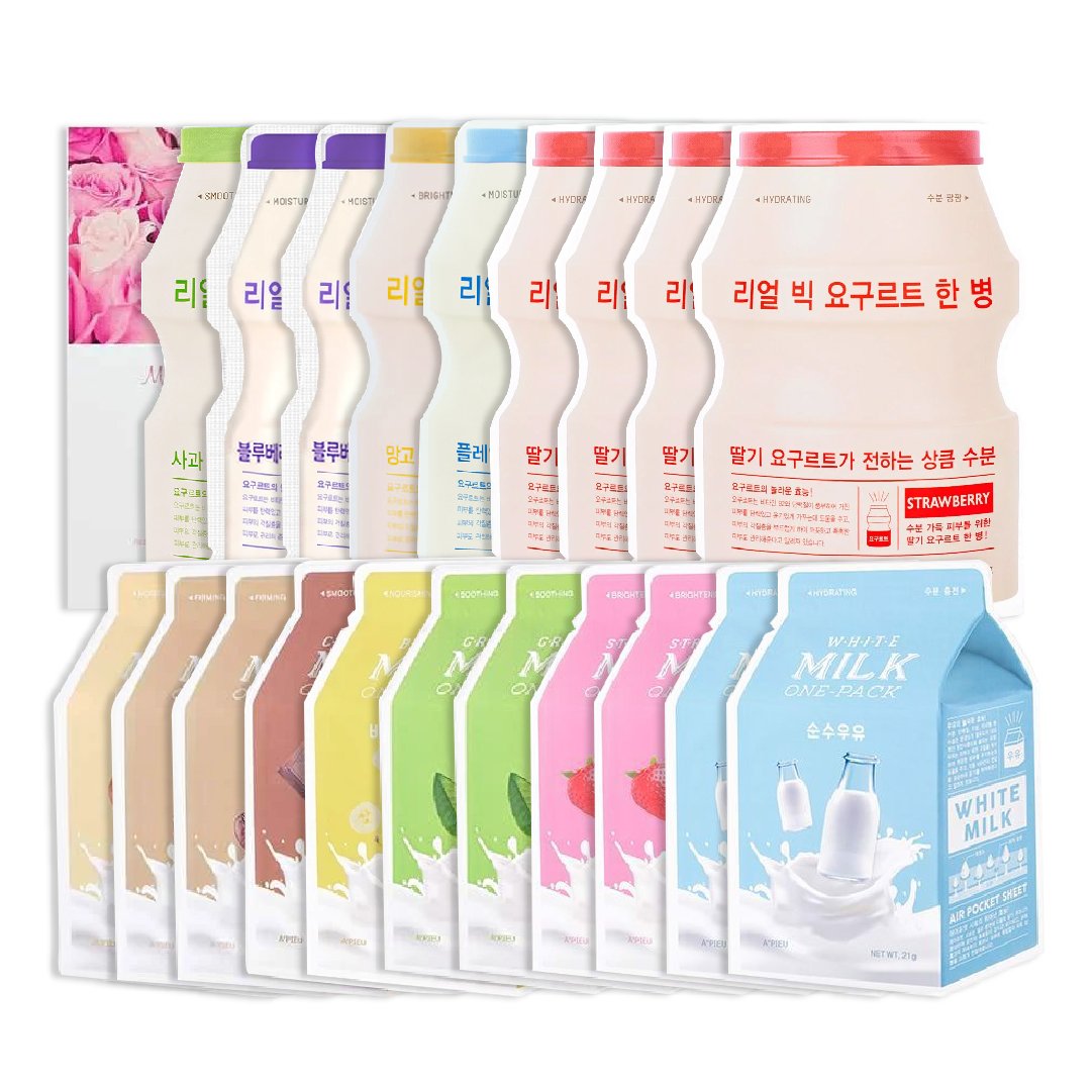 Combo 21 Mặt Nạ Giấy Dưỡng Ẩm, Sáng Mịn Da A'pieu Milk One - Pack & Yogurt One Botle (Mix Nhiều Loại)