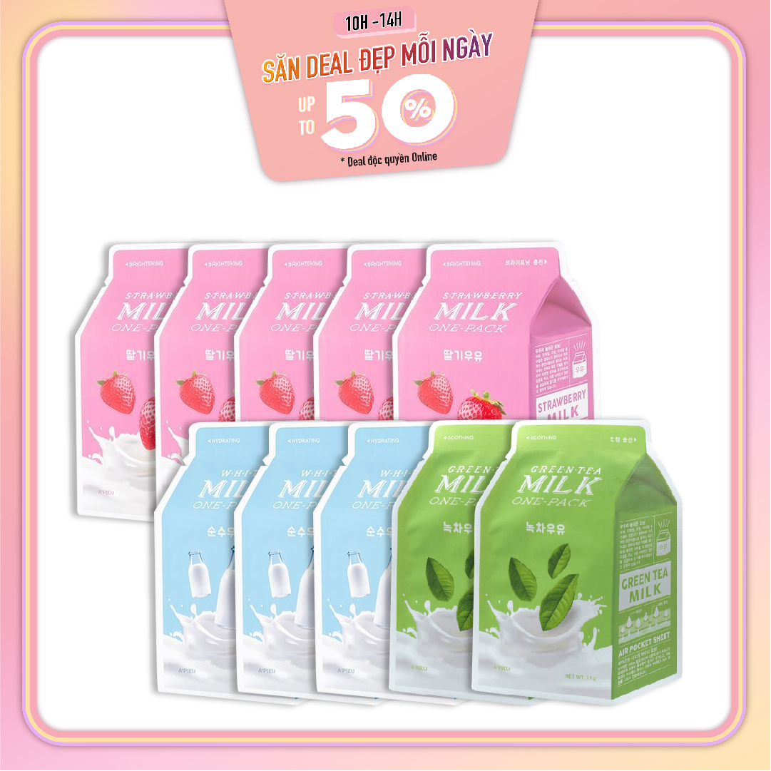 Combo 10 Mặt Nạ Giấy Cấp Ẩm Làm Sáng Da A'pieu Milk One - Pack