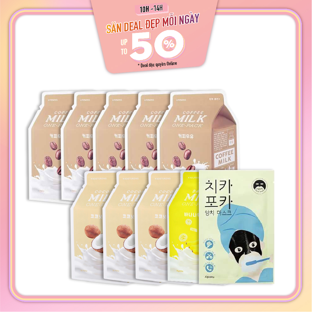 Combo 10 Mặt Nạ Giấy Dưỡng Ẩm, Chống Lão Hóa A'pieu Milk One - Pack