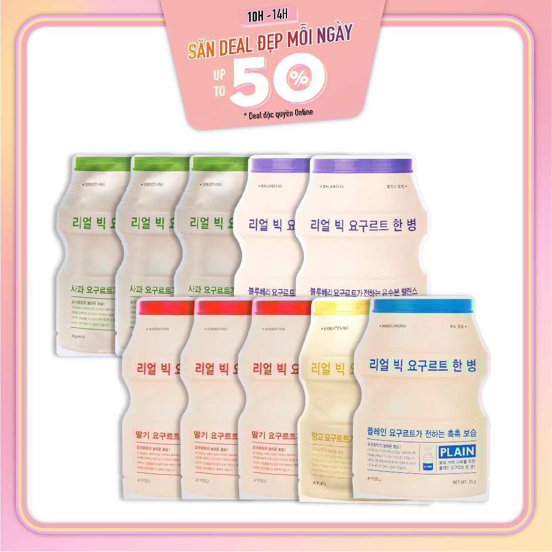 Combo 10 Mặt Nạ Giấy Dưỡng Ẩm, Săn Chắc Da A'pieu Real Big Yogurt One - Bottle
