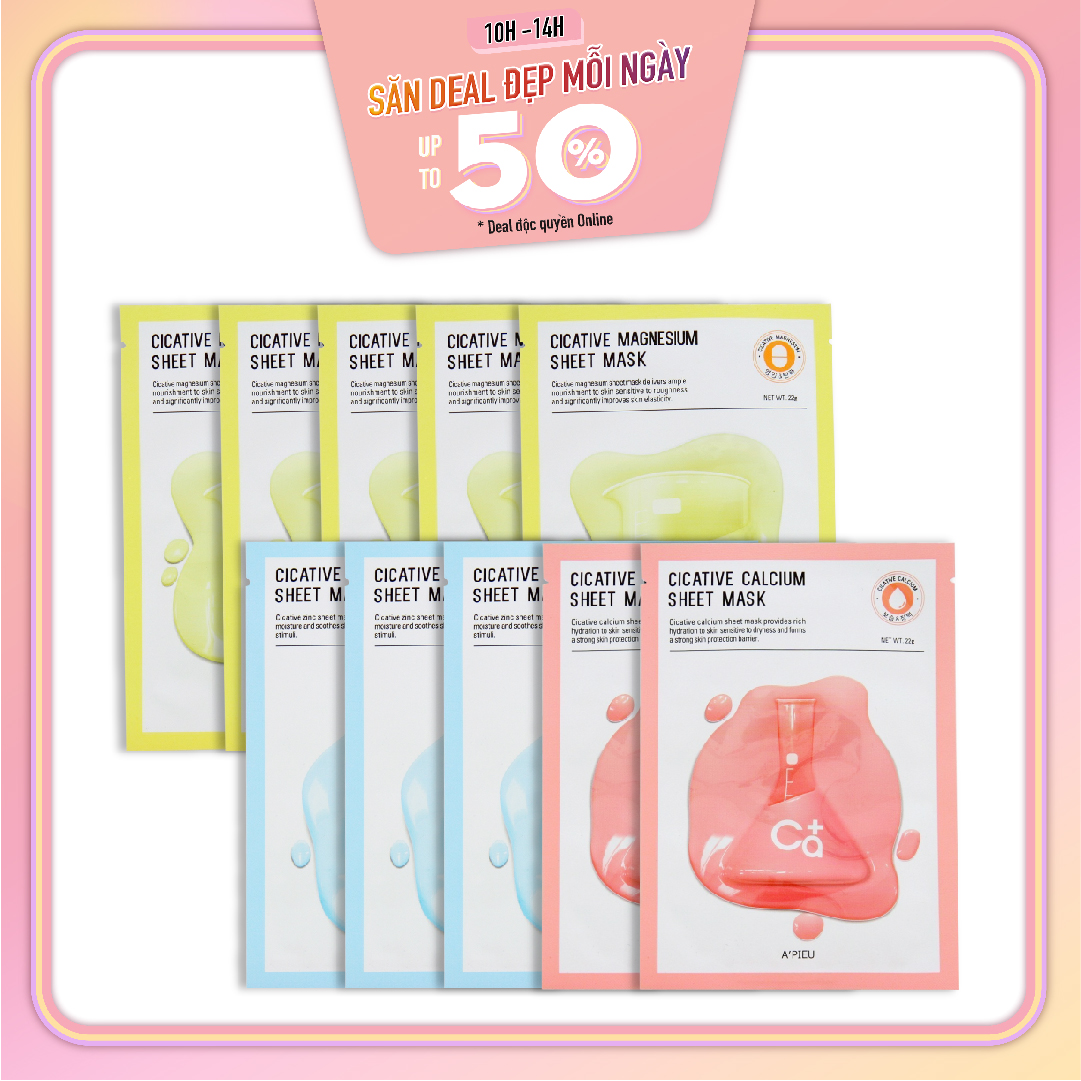 Combo 10 Mặt Nạ Dưỡng Ẩm Làm Dịu Da A'pieu Cicative Sheet