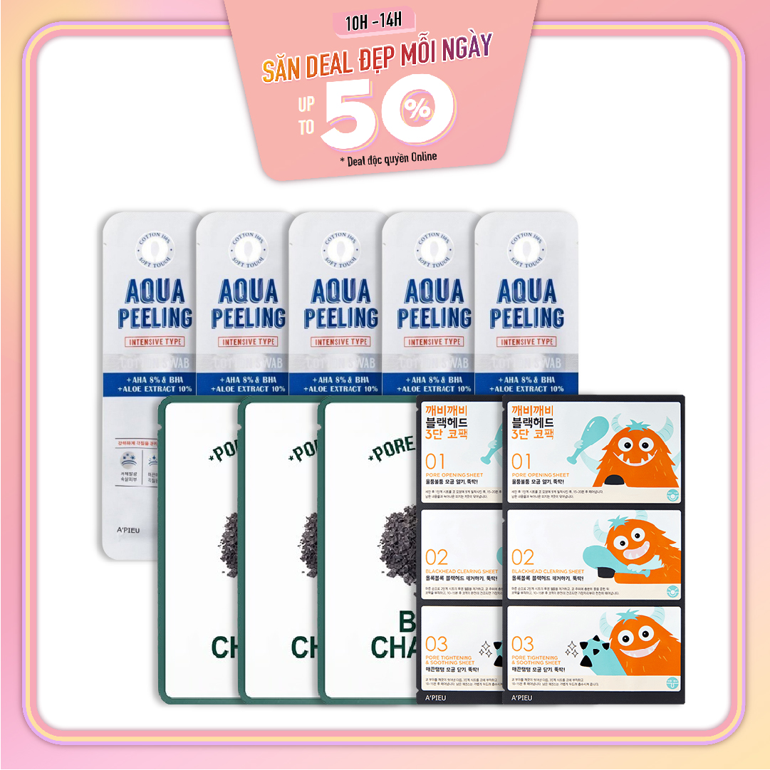 Combo Mặt Nạ Chăm Sóc Lỗ Chân Lông, Làm Sạch Da Chết A'pieu Aqua Peeling Cotton Swab (10Pc)