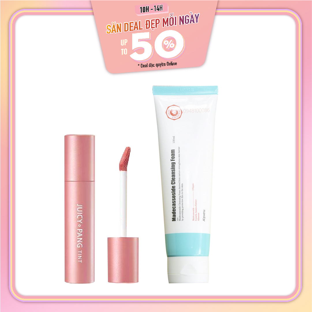 Combo Sữa Rửa Mặt & Son Nước Lì A'pieu Juicy Pang Tint Be01