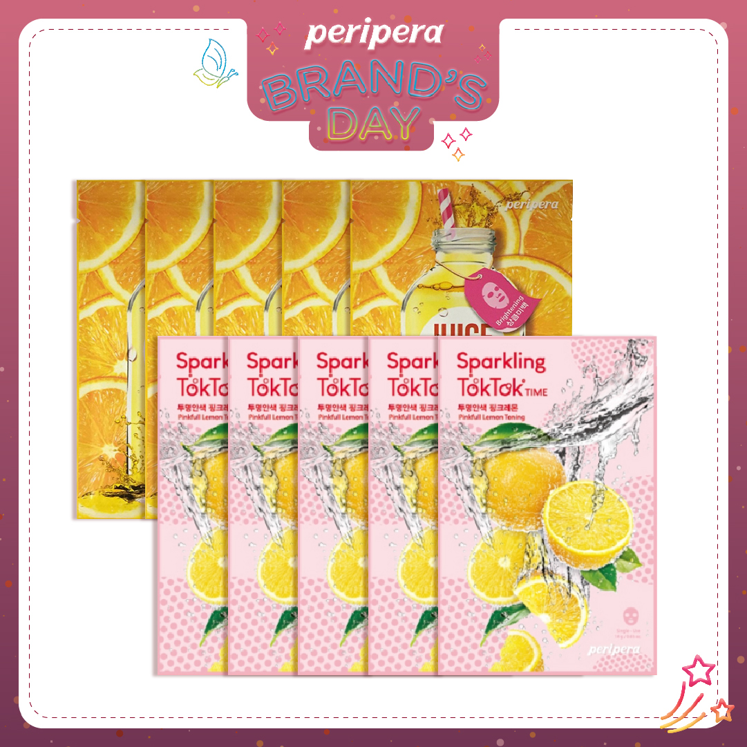Combo 10 Mặt Nạ Giấy Làm Sạch & Làm Sáng Da Peripera (Juice Time & Sparkling Toktok Time)