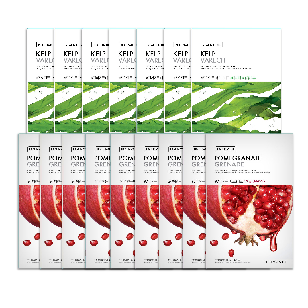 Combo 7 Mặt Nạ Giấy Thanh Lọc Dành Cho Da Nhờn Mụn Thefaceshop Real Nature Kelp (Tảo Biển)
