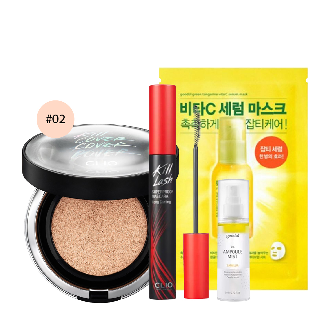 Combo Mascara Cong Mi & Phấn Nước Mịn Mượt Clio Kill Cover Founwear Cushion Xp Màu 02 Lingerie