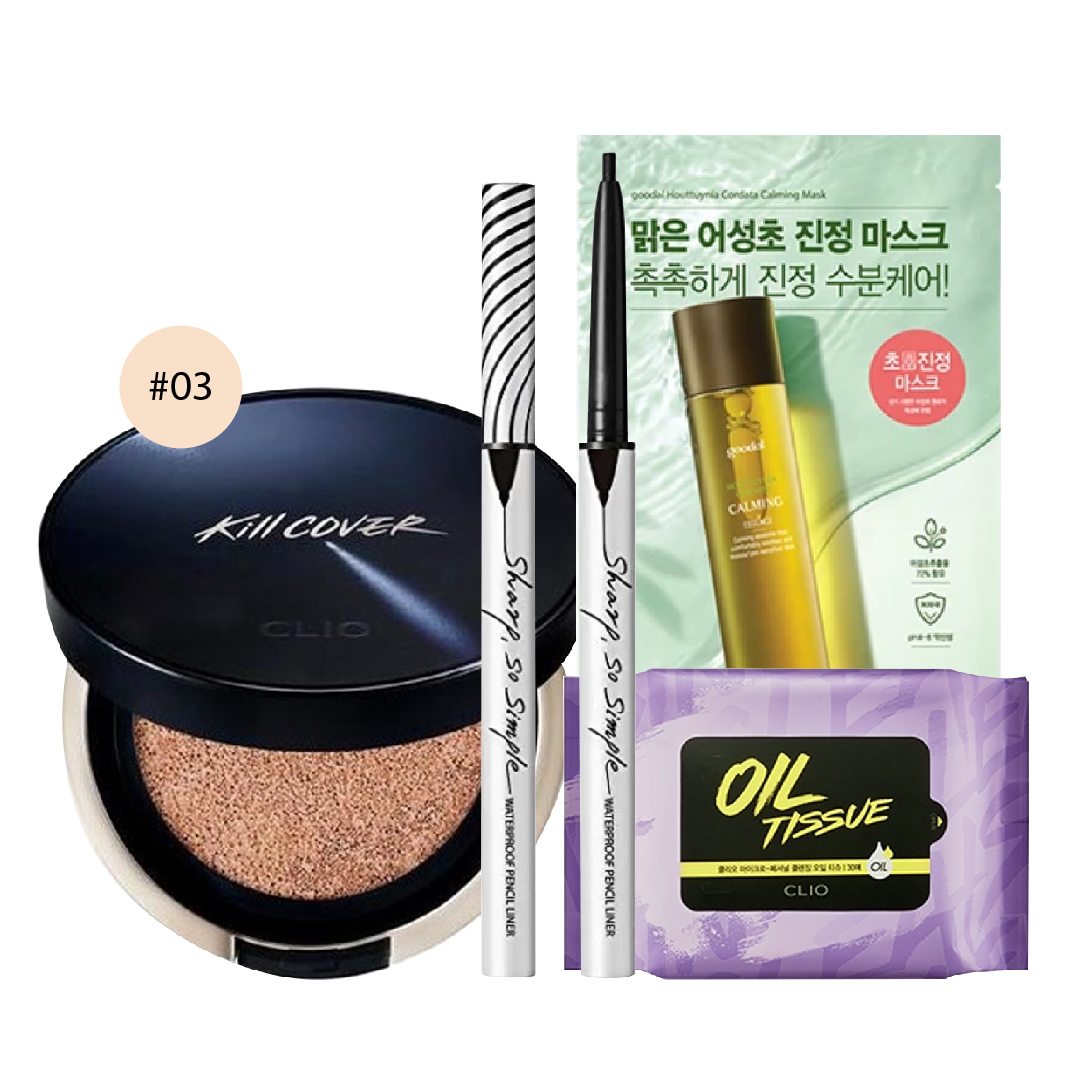 Combo Chì Kẻ Mắt & Phấn Nước Mịn Lỗ Chân Lông Clio Kill Cover Founwear Cushion All New Màu 03 Linen