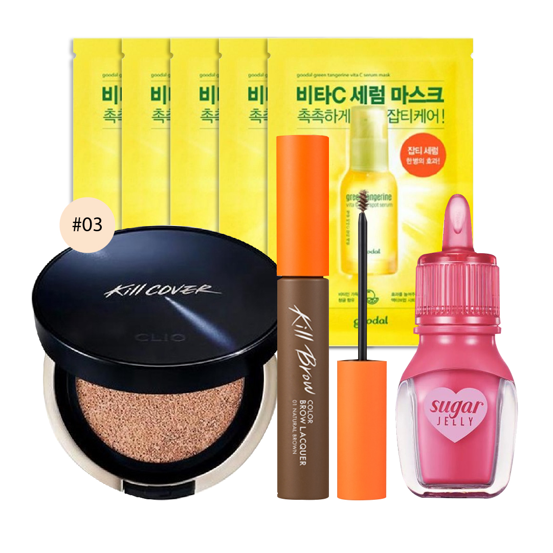 [Màu 03 Linen] Combo Mặt Nạ Giấy, Mascara Chải Mi & Phấn Nước Mịn Da Clio Kill Cover Founwear Cushion All New (Tặng Son)