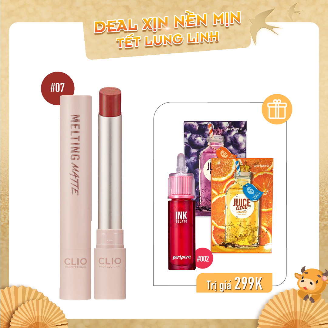Combo Son Nước & Son Thỏi Lì Clio Melting Matte Lips 07 With Maple (4Pc)