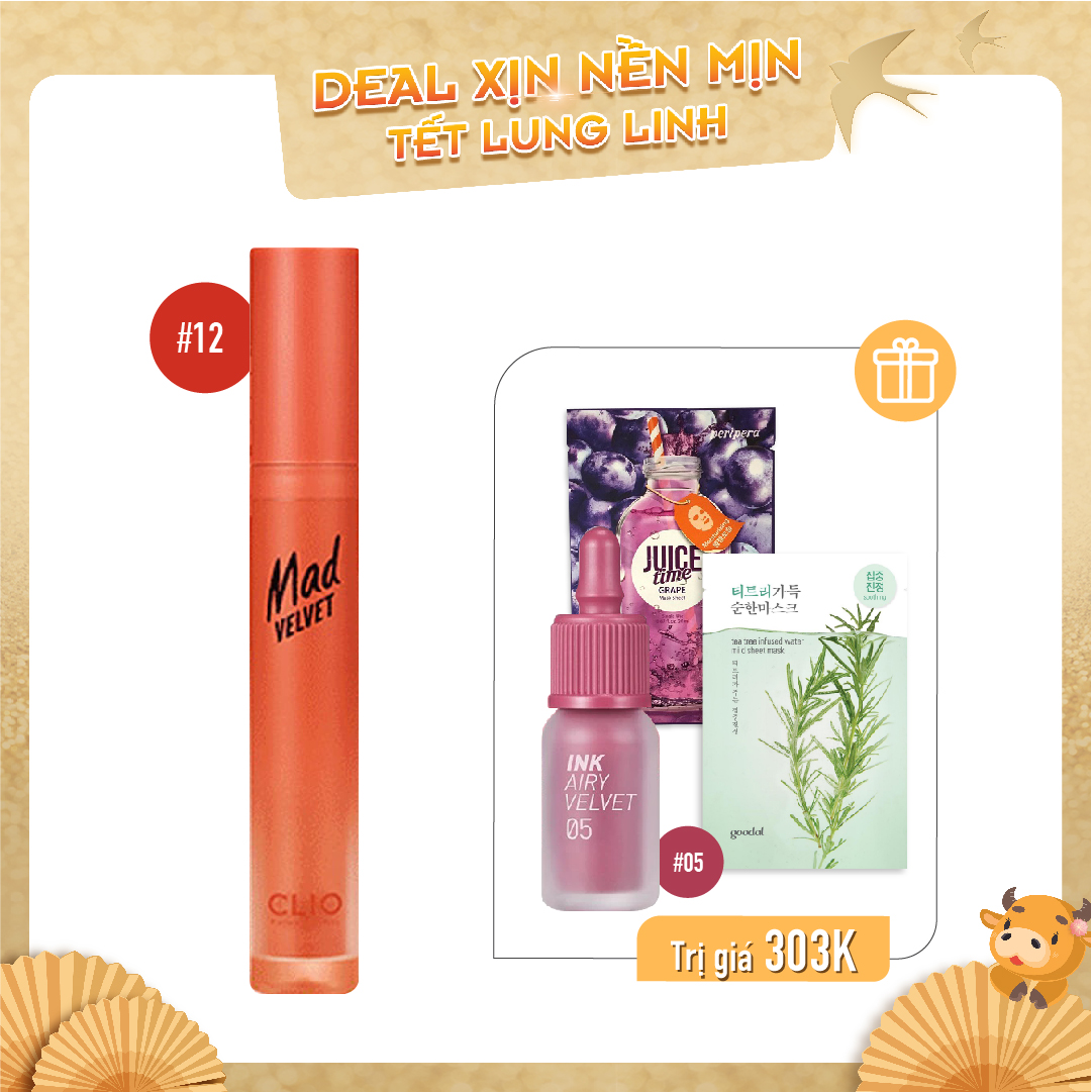Combo Son Kem Lì Clio Mad Velvet Tint 12 Pumpkin Spice (4Pc)