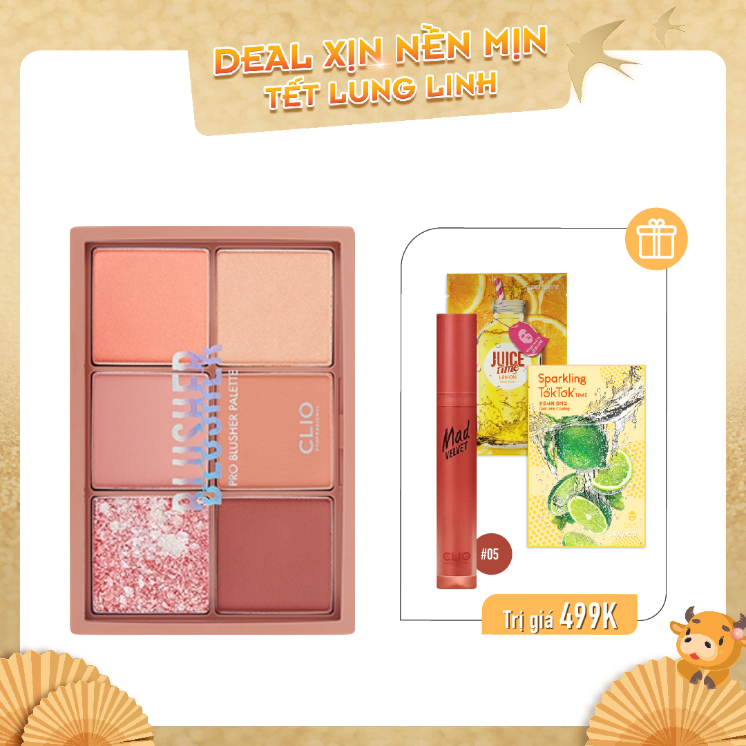 Combo Son Kem & Bảng Phấn Má Hồng Clio Pro Blusher Palette 01 Mute Petal