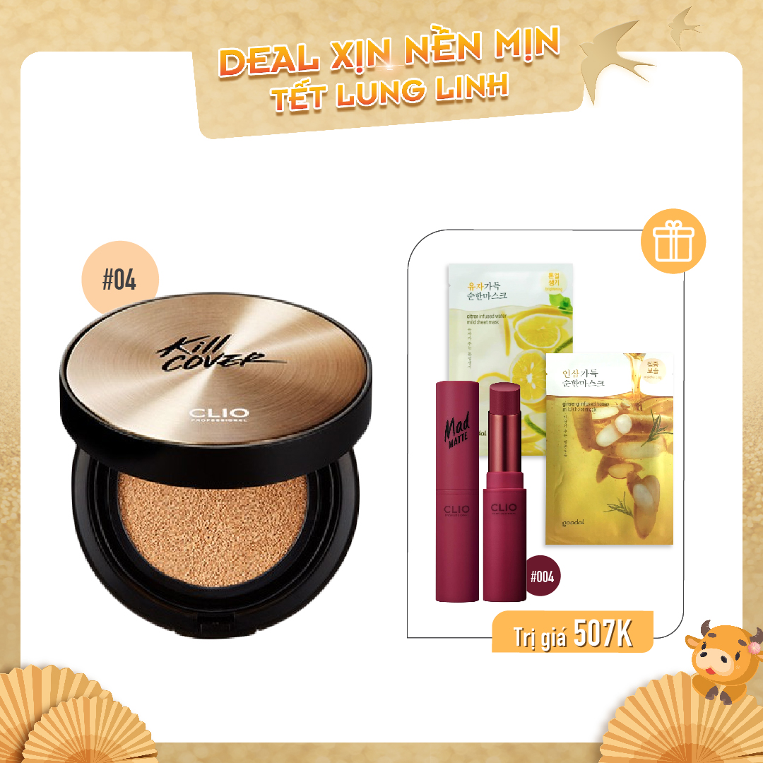 Combo Son Lì & Phấn Nước Dưỡng Ẩm Clio Kill Cover Ampoule Cushion Set 04 Ginger