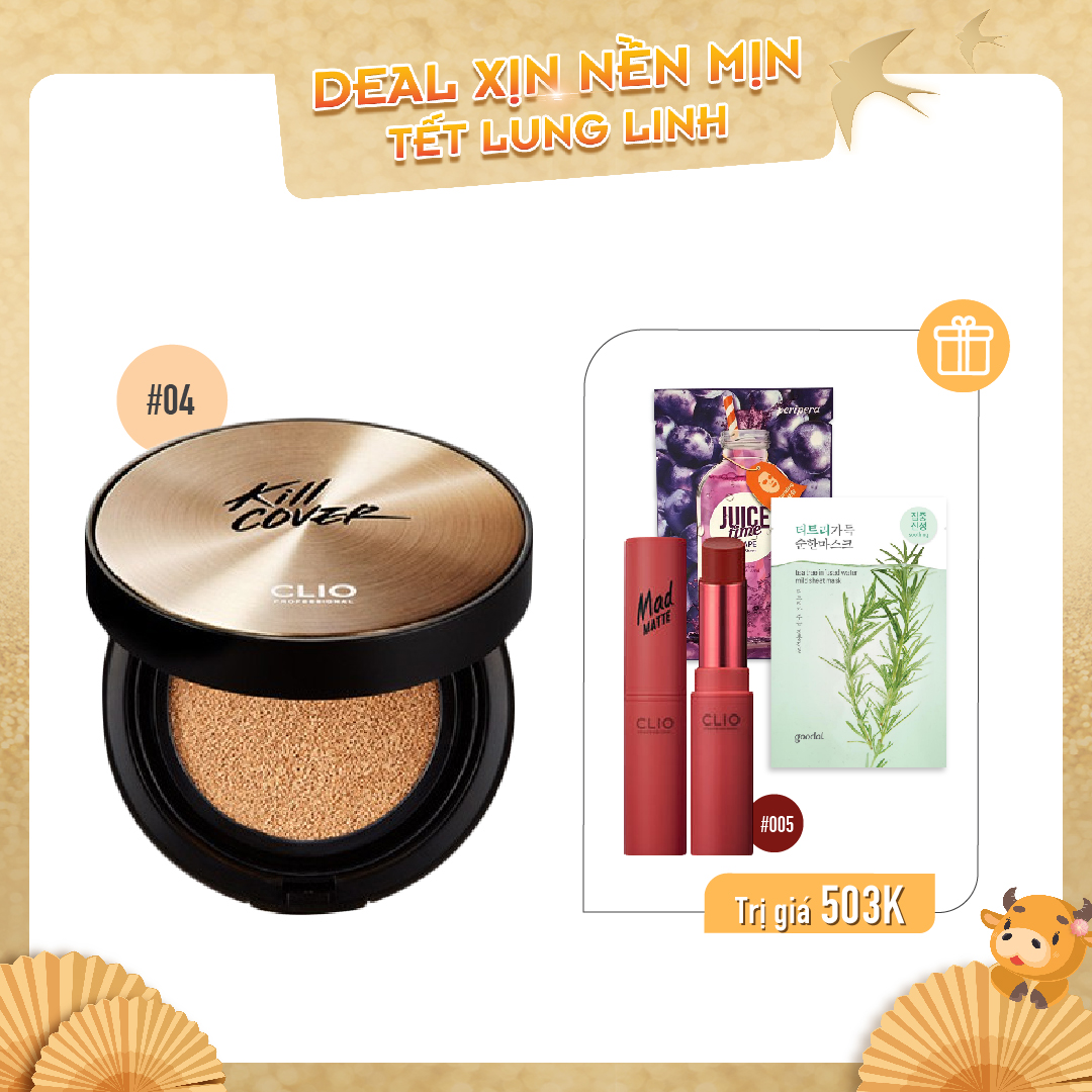 Combo Son Thỏi Lì & Phấn Nước Dưỡng Ẩm Clio Kill Cover Ampoule Cushion Set