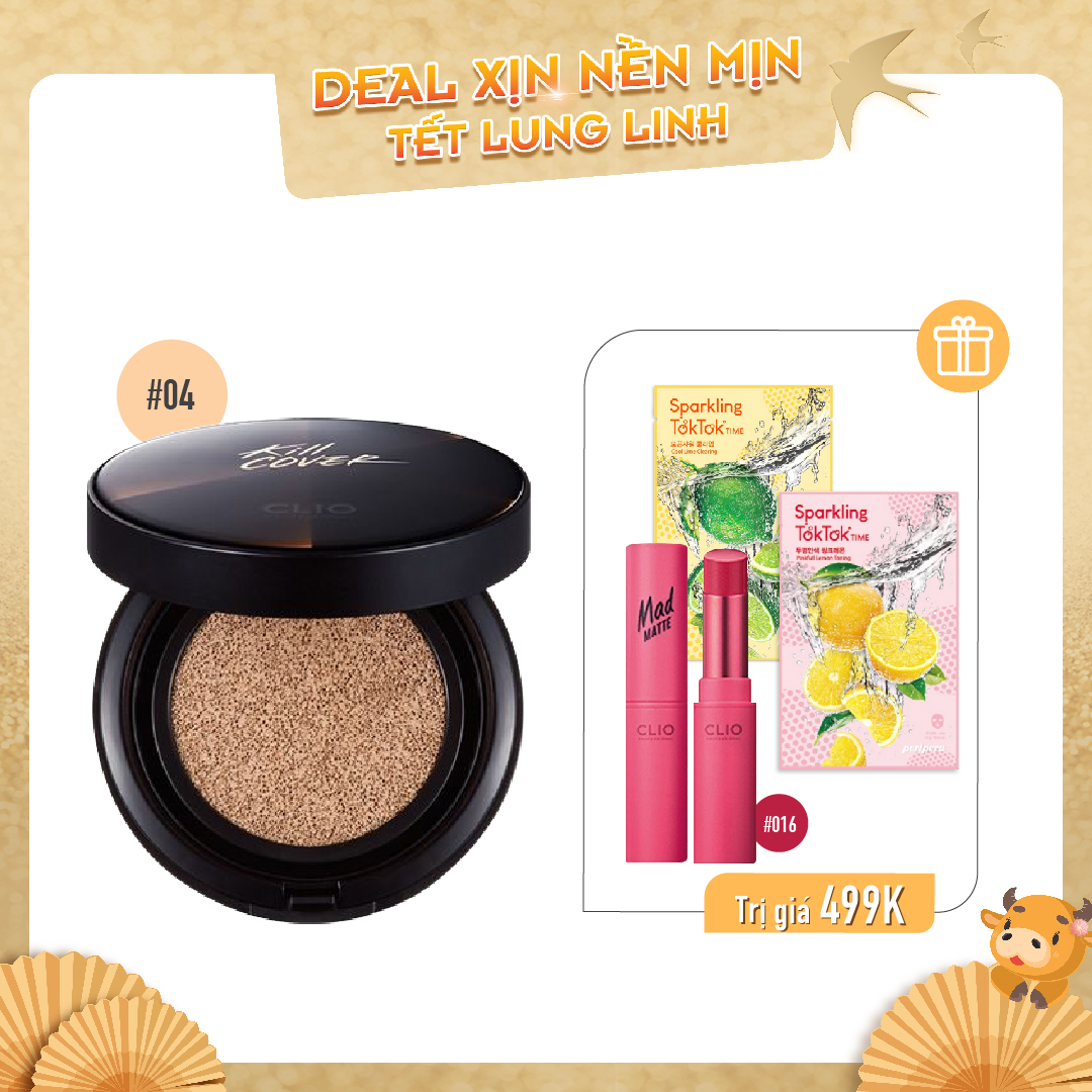 Combo Son Thỏi Lì & Phấn Nước Trang Điểm Clio Kill Cover Conceal Cushion Spf45/Pa+ +