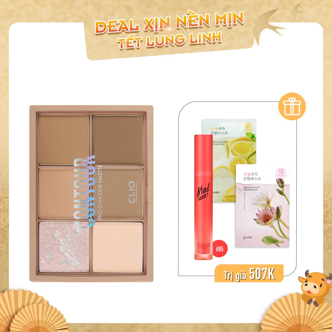 Combo Son Kem Lì & Bảng Phấn Tạo Khối Clio Pro Contour Palette 01 Mute Hazel