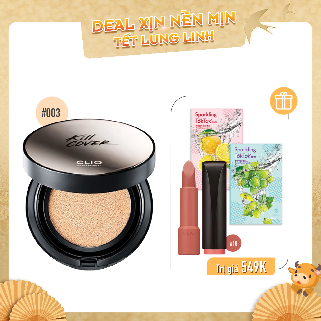 Combo Son Thỏi & Phấn Nước Che Khuyết Điểm Clio Kill Cover Founwear Cushion Xp 003 Linen