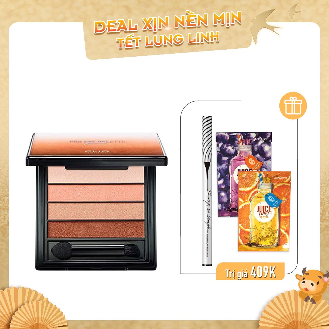 Combo Kẻ Mắt Nước & Bảng Màu Mắt Clio Pro Eye Palette Quad 04 All About Night 01 Amber Slip
