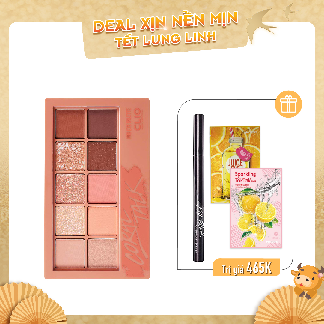 Combo Kẻ Mắt Nước & Màu Mắt Trang Điểm Clio Pro Eye Palette Clio Pro Eye Palette 03 Coral Talk