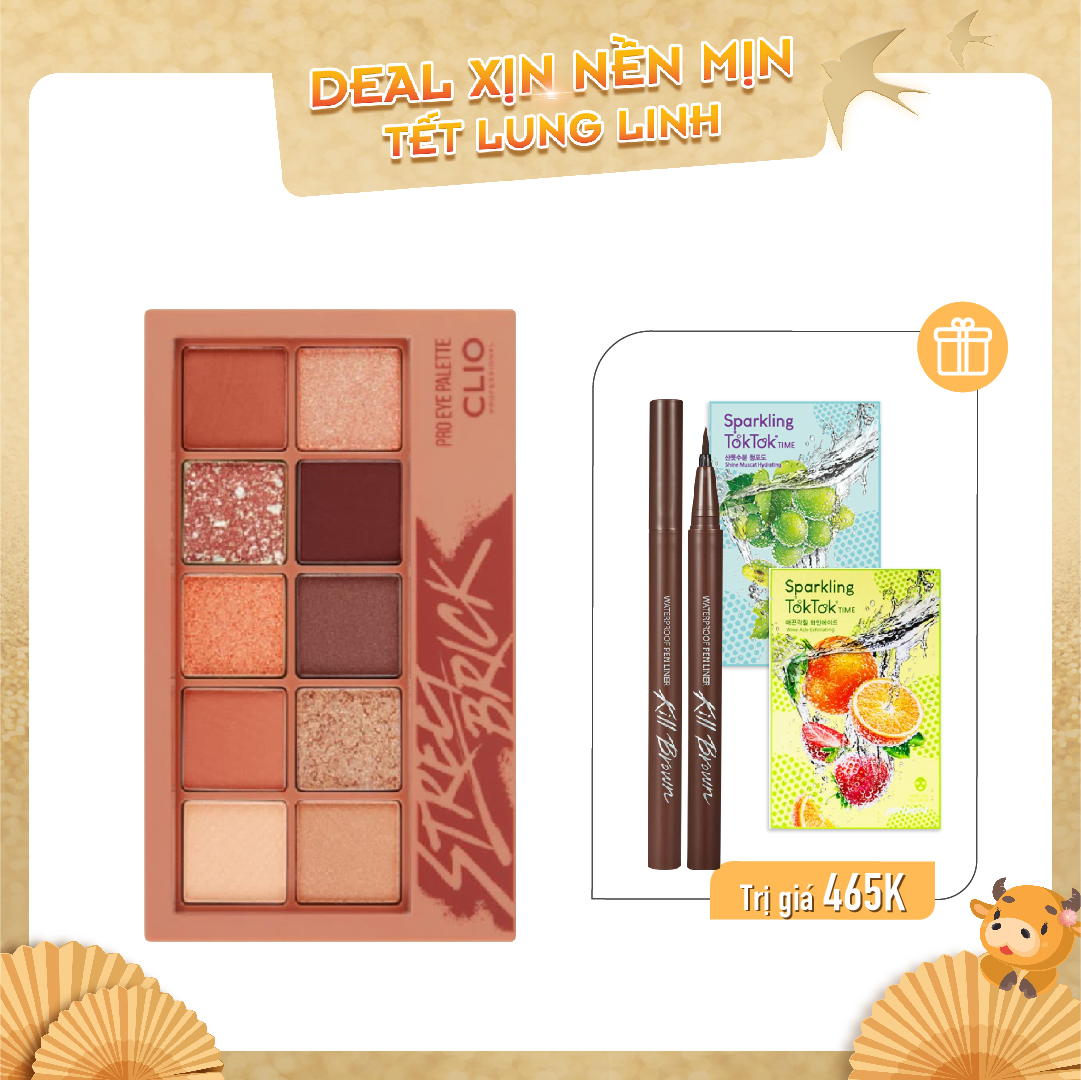 Combo Kẻ Viền Mắt & Màu Mắt Trang Điểm Clio Pro Eye Palette 04 Street Brick 6G