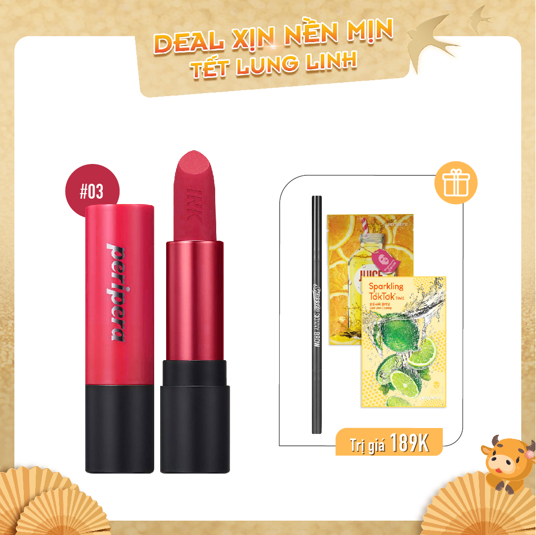 Combo Chì Kẻ Mày & Son Thỏi Lì Peripera Ink Tattoo Stick 03 Flex Pink