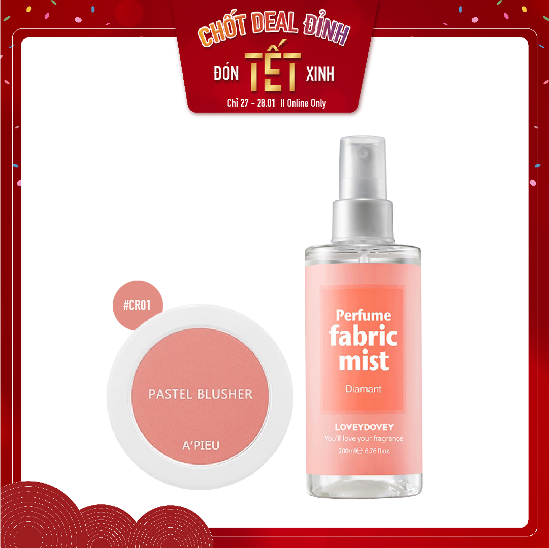 Combo Xịt Thơm Vải & Phấn Má Hồng Hiệu Ứng Tự Nhiên A'pieu Pastel Blusher Cr01