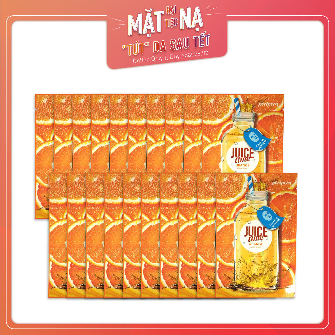 Set 20 Mặt Nạ Giấy Làm Sáng Màu Da Peripera Juice Time - 02 Orange Glowing