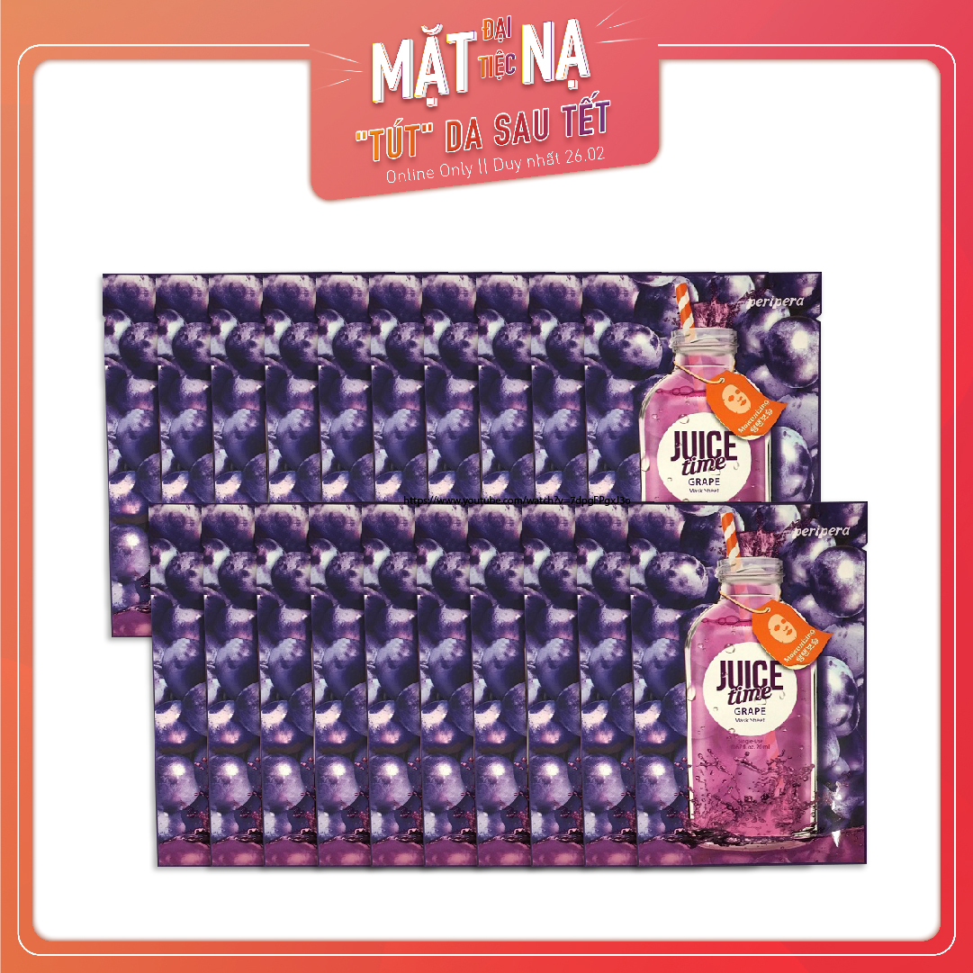 Set 20 Mặt Nạ Giấy Cấp Ẩm, Dưỡng Da Tươi Sáng Peripera Juice Time 01 Grape
