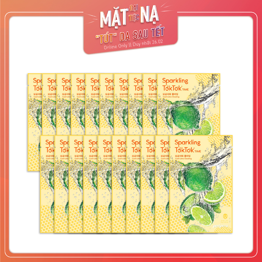 Set 20 Mặt Nạ Giấy Thanh Lọc & Làm Sáng Da Peripera Sparkling Toktok Time #1 Cool Lime Clearing