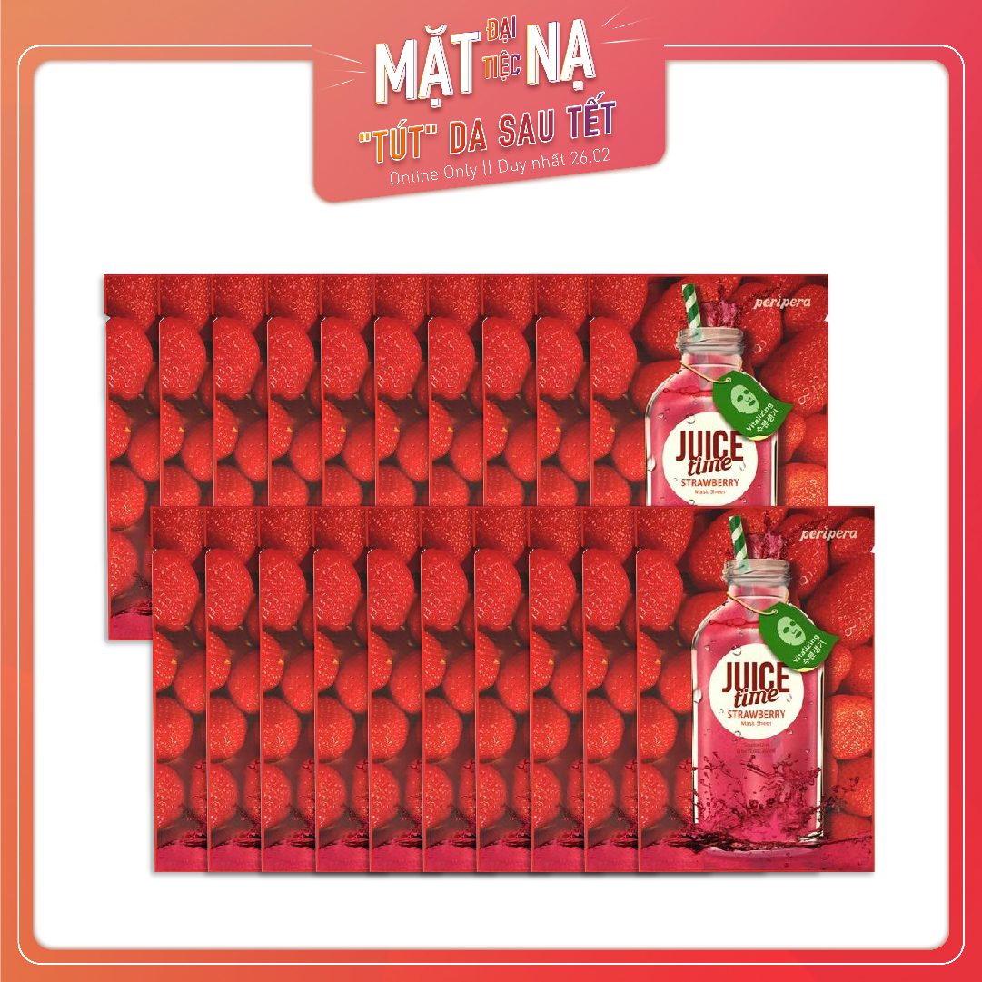 Set 20 Mặt Nạ Giấy Phục Hồi Da Tươi Sáng Peripera Juice Time 04 Strawberry Vitalizing