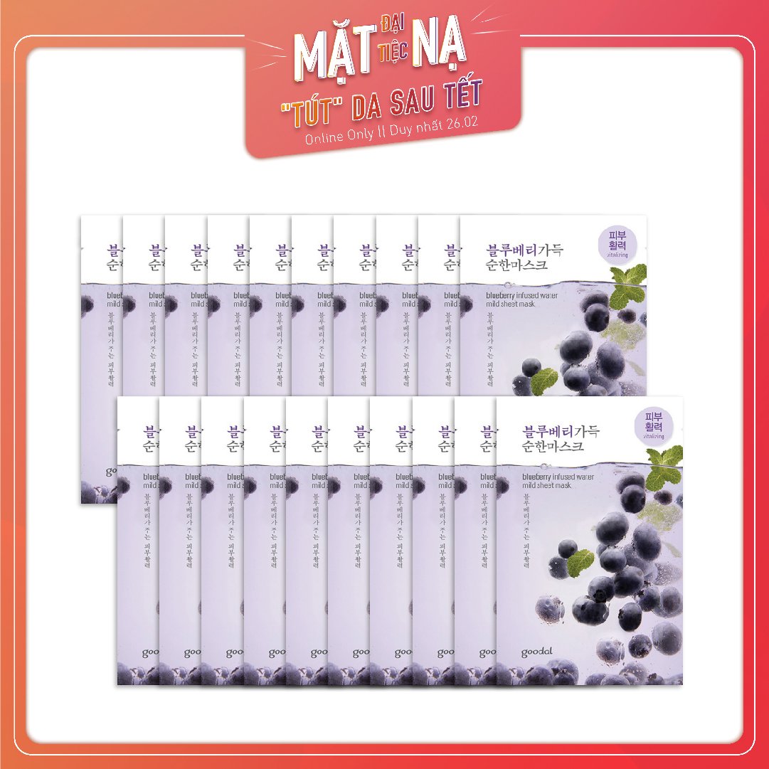 Set 20 Mặt Nạ Tái Tạo Da Trẻ Khỏe Goodal Blueberry Infused Water Mild Sheet