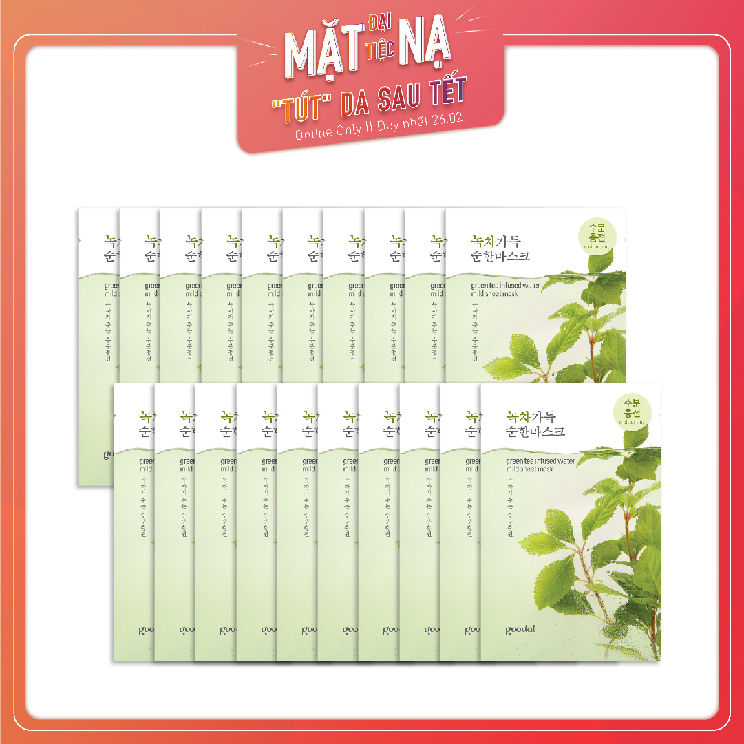 Set 20 Mặt Nạ Dưỡng Ẩm, Tái Tạo Da Goodal Greentea Infused Water Mild Sheet