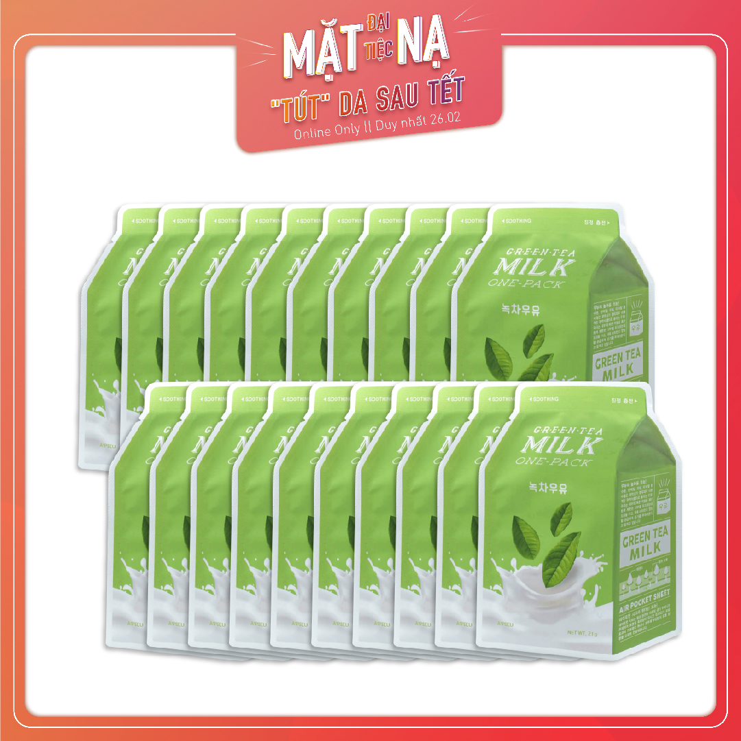 Set 20 Mặt Nạ Làm Dịu Da A'pieu Green Tea Milk One - Pack