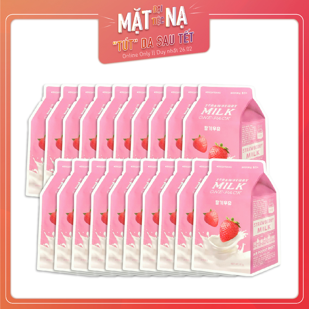 Set 20 Mặt Nạ Giấy Làm Sáng Da A'pieu Strawberry Milk One - Pack