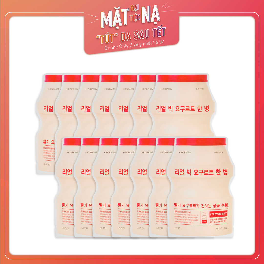 Set 14 Mặt Nạ Giấy Cấp Nước Sáng Hồng Da A'pieu Real Big Yogurt One - Bottle (Strawberry)