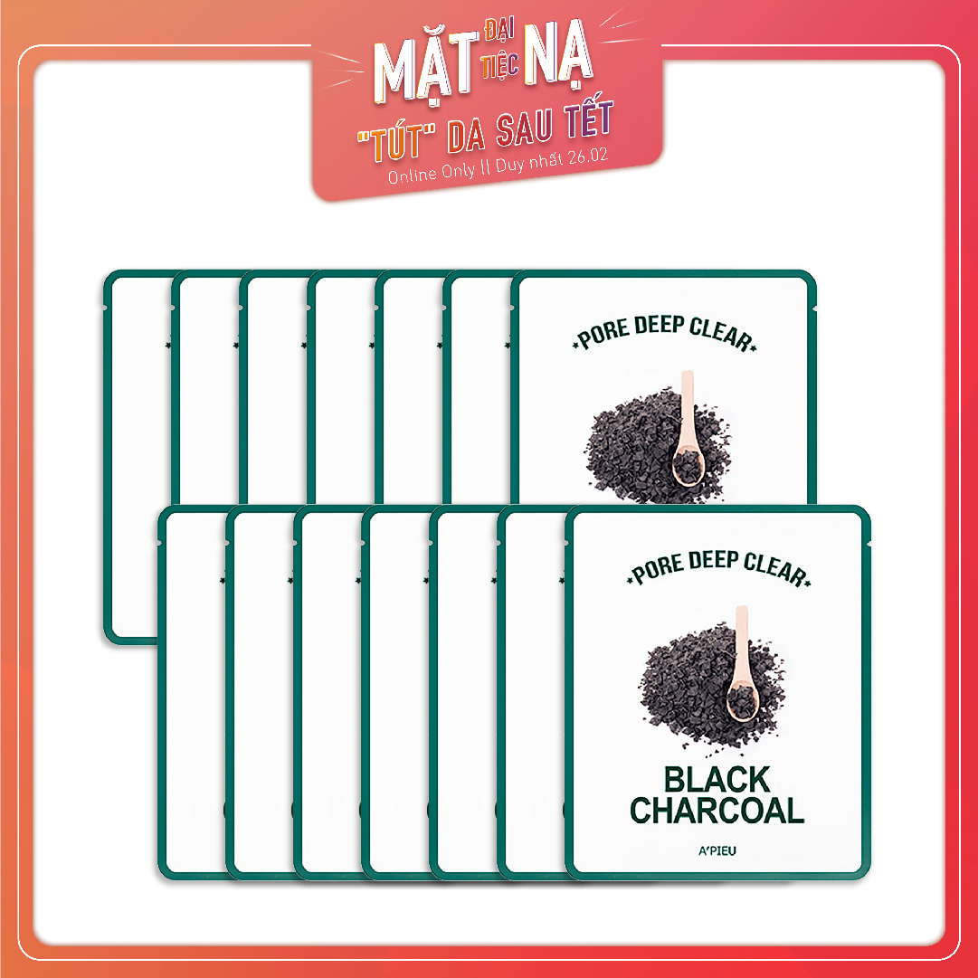 Combo 14 Mặt Nạ Giấy Chăm Sóc Lỗ Chân Lông A'pieu Pore Deep Clear Black Charcoal (15G)