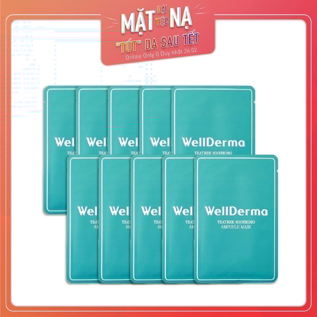 Set 10 Mặt Nạ Giấy Làm Dịu Da Wellderma Teatree Soothing Ampoule 25Ml