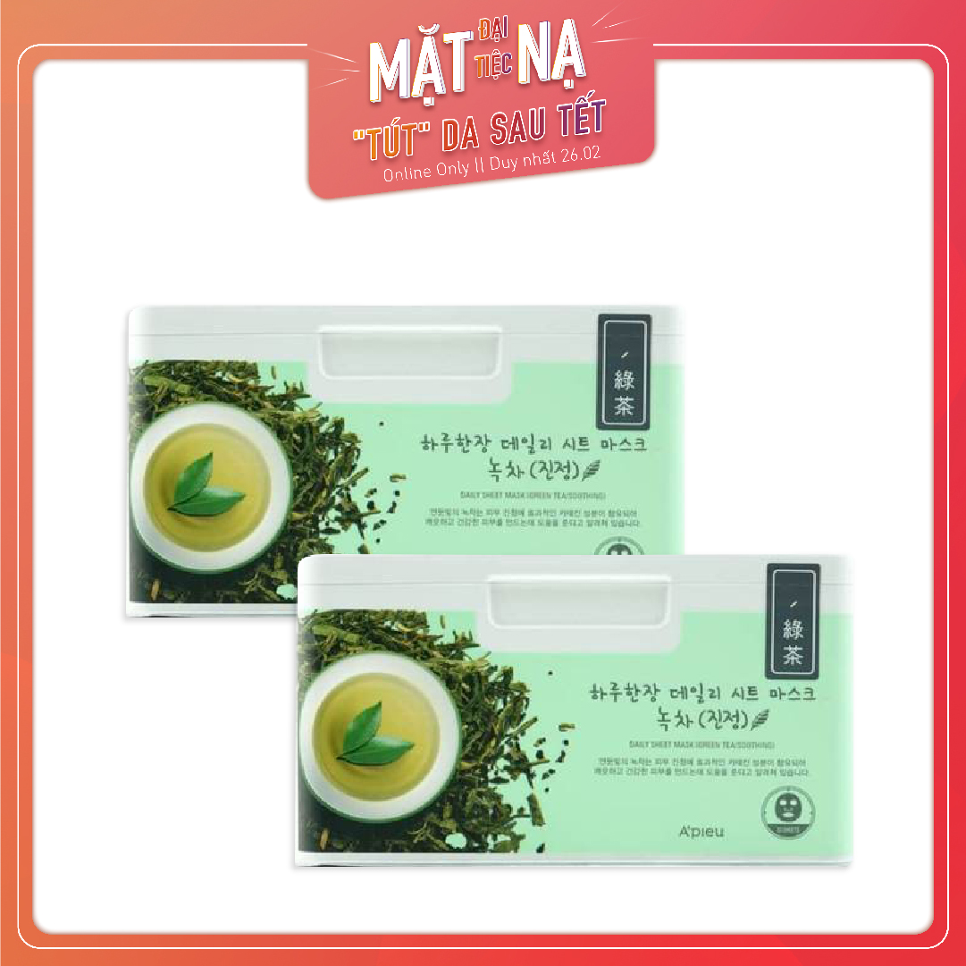 Set 02 Mặt Nạ Dạng Rút A'pieu Daily Sheet - Green Tea/Soothing (33Pc)