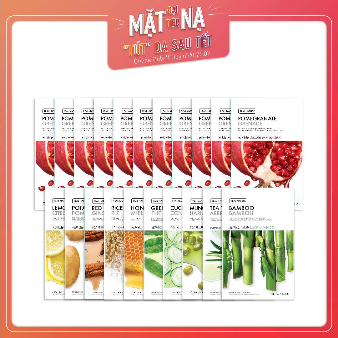 Combo Mix 21 Mặt Nạ Giấy Cấp Nước Thanh Lọc, Làm Sáng Da Real Nature