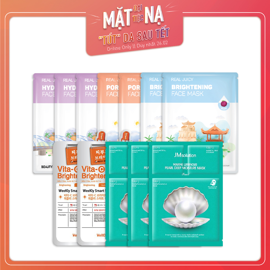 Combo 12 Mặt Nạ Giấy Dưỡng Ẩm, Sáng Mịn Da Wellderma - Jmsolution